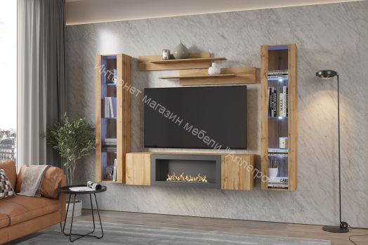 Шкаф навесной POINT ТИП-28 SBK с биокамином Дуб Вотан
