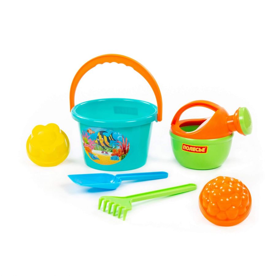 Набор №205: ведро среднее, лопатка, грабельки, 2 формочки, лейка малая №4