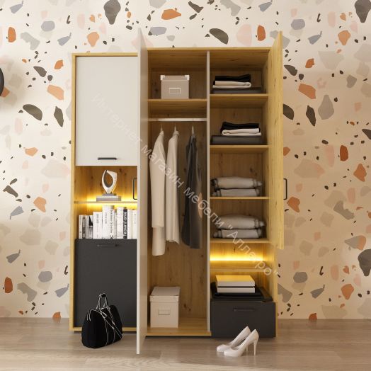 Шкаф ШК-50 KUBO Артизан/Чёрный/Серый