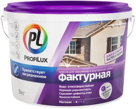Краска Фактурная ProfiLux 9кг Белая, Фасадная для Получения Рельефного Покрытия для Наружных и Внутренних Работ / Профилюкс.