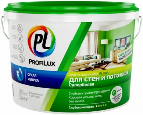 Краска для Стен и Потолков ВД ProfiLux PL- 04А 3кг Супербелая, Акриловая.