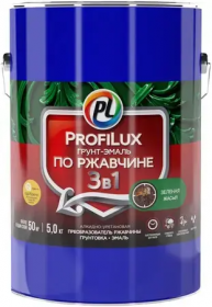 Грунт-Эмаль по Ржавчине Гладкая ProfiLux 5кг 3 в 1 Зеленая, Глянцевая, Алкидно-Уретановая, Атмосферостойкая / Профилюкс Гладкая.