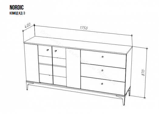 Комод КД-3 NORDIC Холодный серый/Дуб Артизан