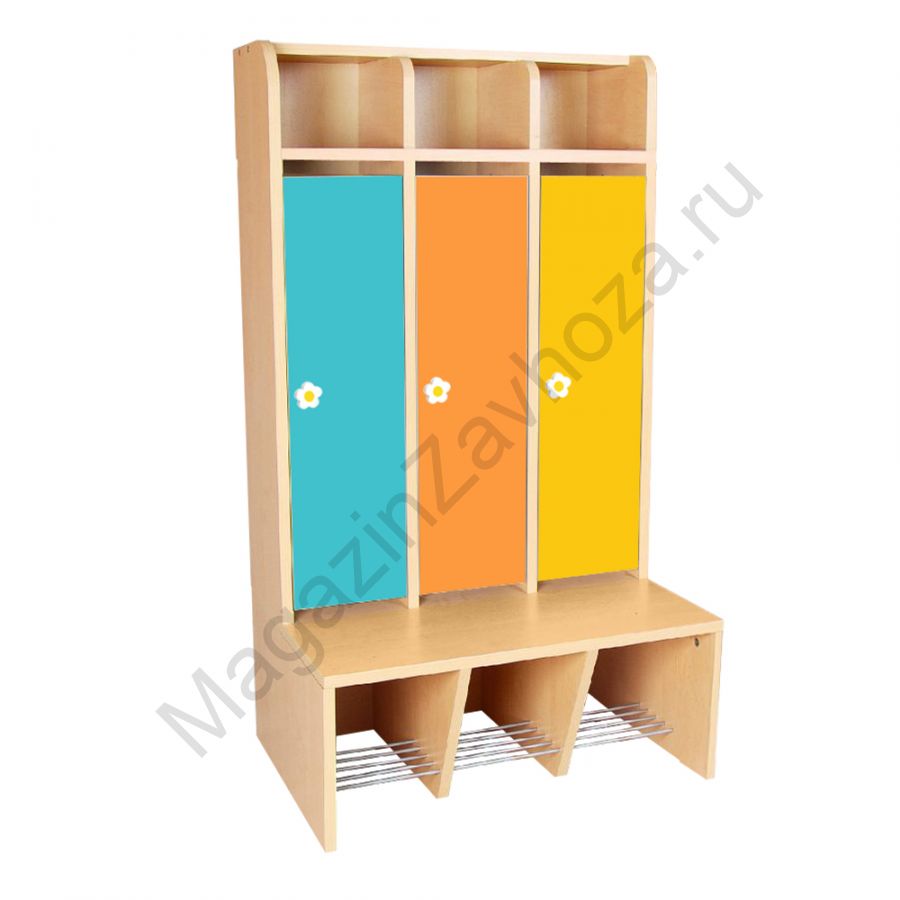 ШКАФ ДЕТСКИЙ ШНД-49 (ЛДСП) 3 ЯЧЕЙКИ СО СКАМЬЁЙ И МЕТАЛ.ПОЛКОЙ ДЛЯ ОБУВИ