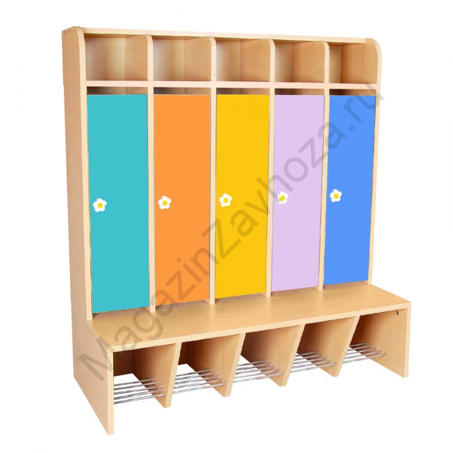 ШКАФ ДЕТСКИЙ ШНД-49 (ЛДСП) 5 ЯЧЕЕК СО СКАМЬЁЙ И МЕТАЛ.ПОЛКОЙ ДЛЯ ОБУВИ