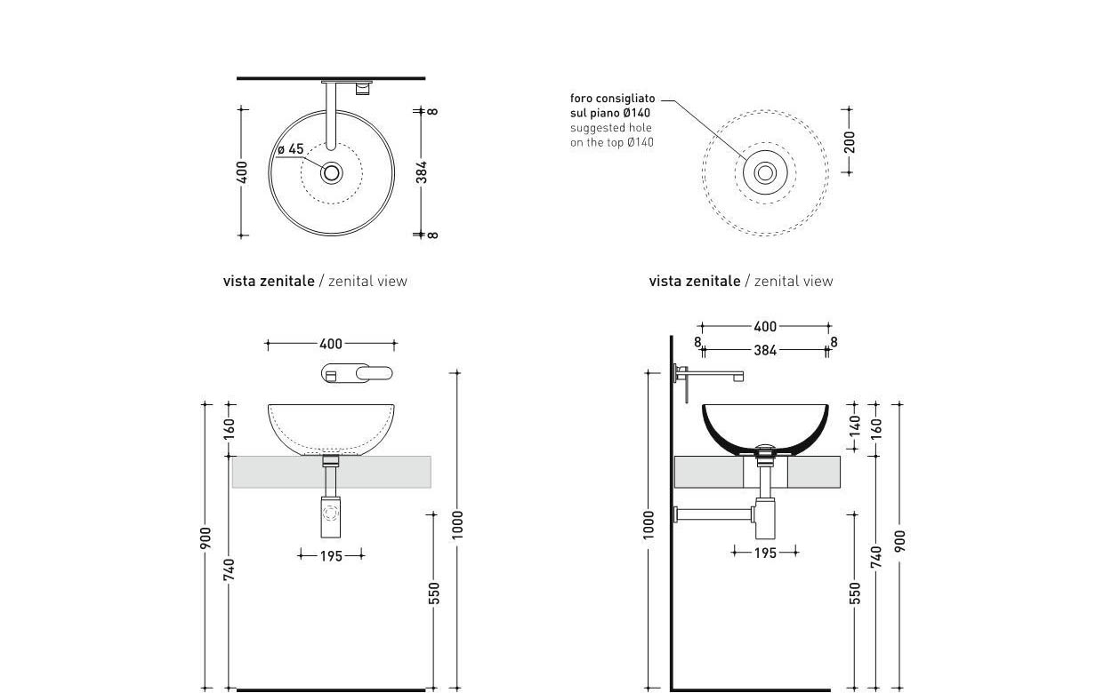 Раковина Flaminia App 40 Countertop Basin 40х40 схема 3