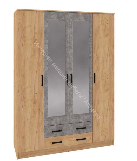 Шкаф 4-х створчатый "Асти" (Дуб крафт золотой/Ателье светлое)