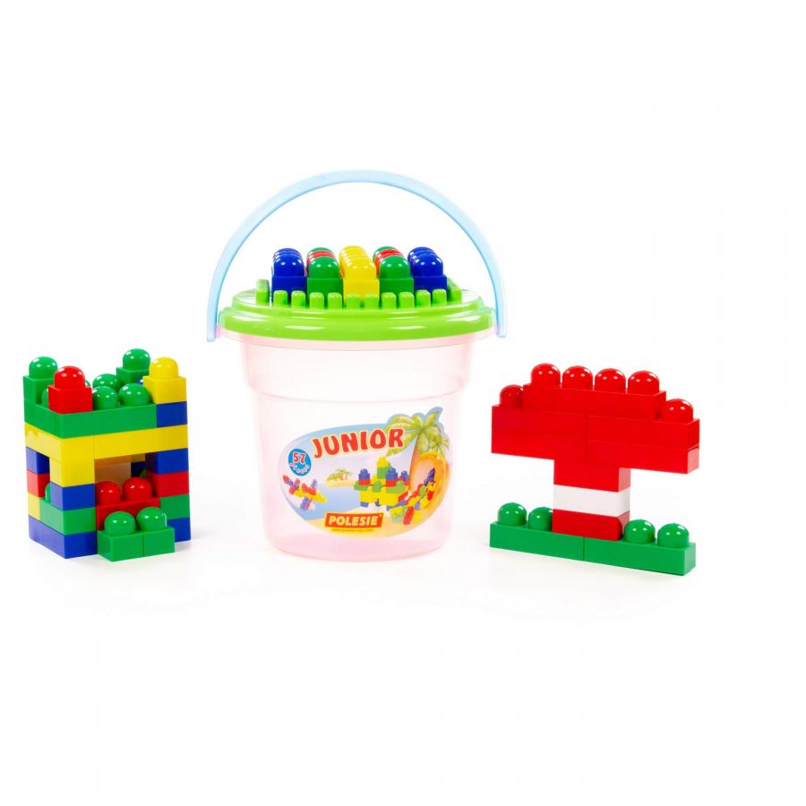 Конструктор "Юниор" (57 элементов) (в ведре розовом "Макси" с крышкой)