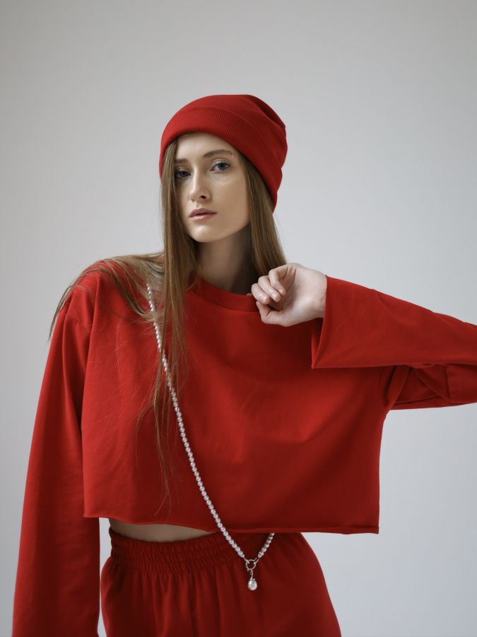 Кофта укороченная красная