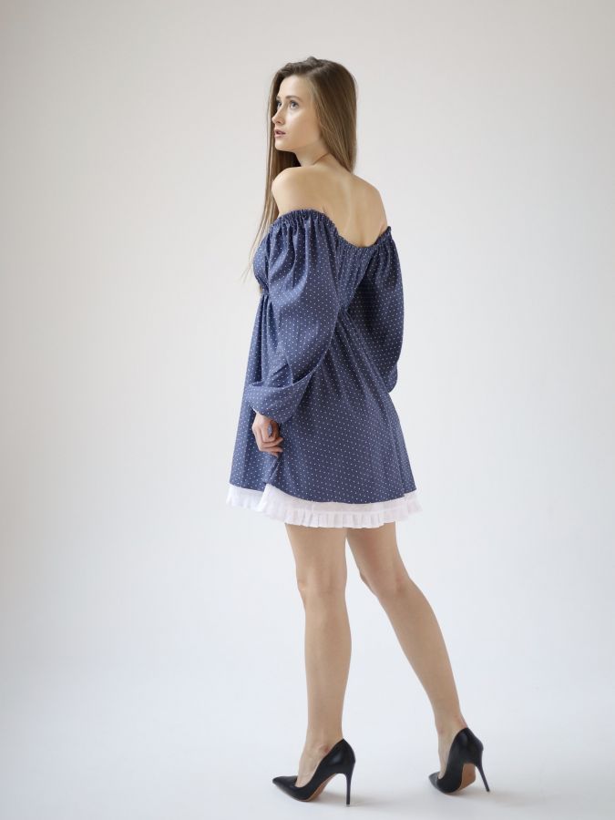 Платье Babydoll джинс в горошек