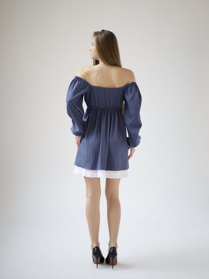 Платье Babydoll джинс в горошек