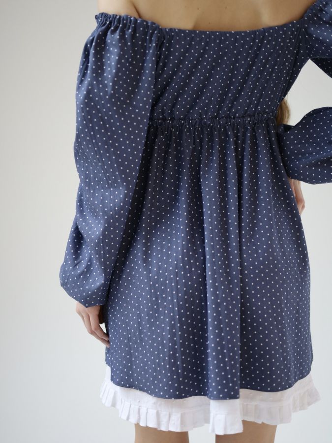 Платье Babydoll джинс в горошек