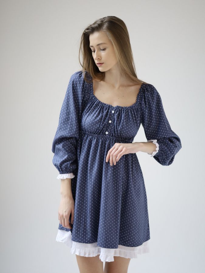 Платье Babydoll джинс в горошек