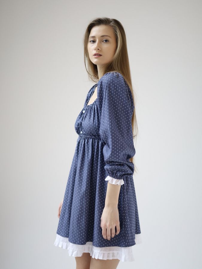 Платье Babydoll джинс в горошек