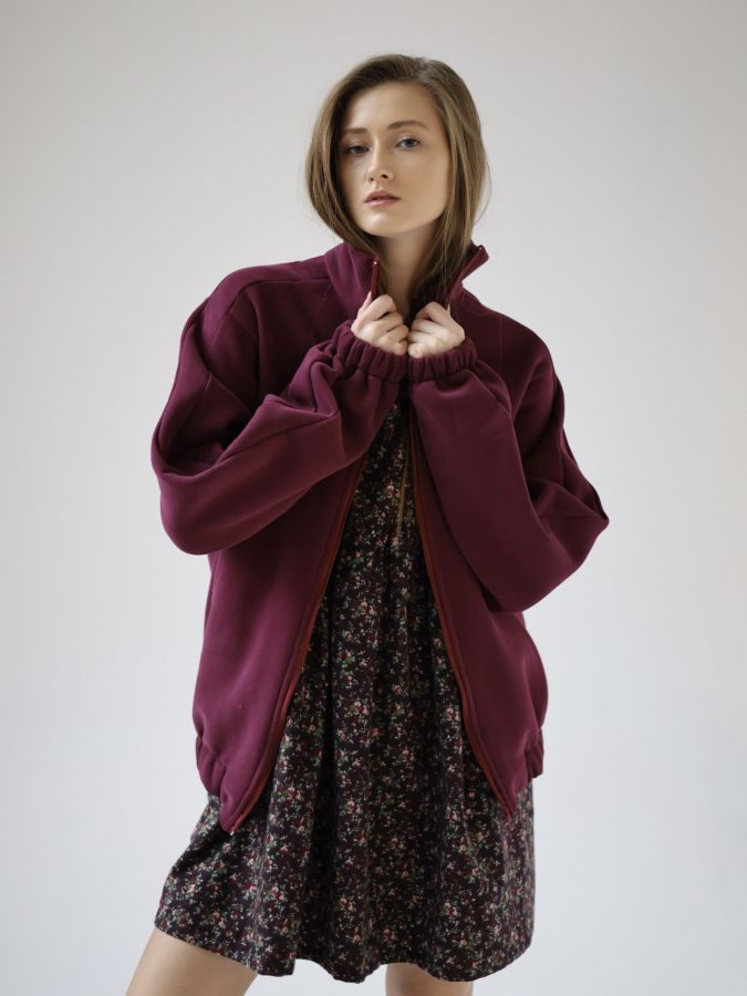 Олимпийка оверсайз с начесом каберне