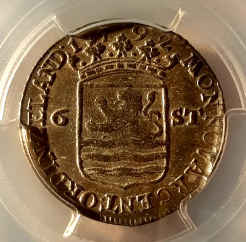 1 шиллинг 6 стюверов 1792 Зеландия Слаб PCGS AUNC Нидерланды