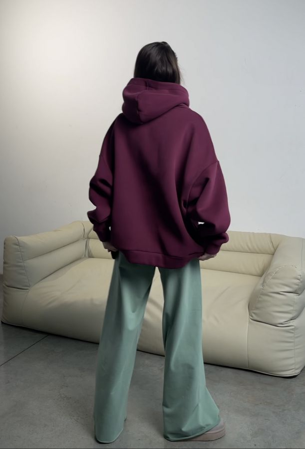 Худи оверсайз с начесом каберне