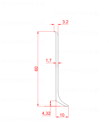 ДЕКОПРОФИЛЬ L-образный алюминиевый анодированный плинтус 60 мм
