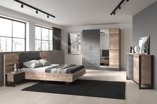 Шкаф 2-х дверный (N) HUGO Дуб Гранж/Железный камень