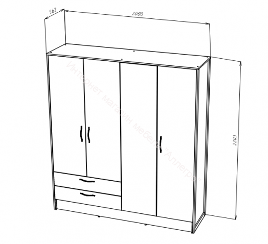 Шкаф 4-х дверный (N) HUGO Дуб Гранж/Железный камень