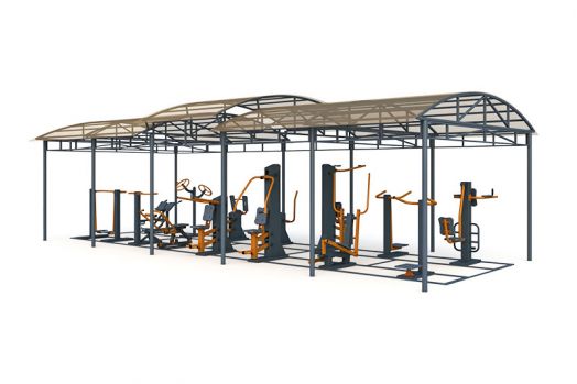 Тренажерная беседка уличная  из 14 тренажеров на раме ТРК-1.3