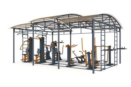 Тренажерная беседка уличная  с брусьями из 10 тренажеров на раме ТРК-1.2