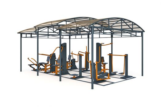 Тренажерная беседка уличная из 10 тренажеров на раме ТРК-1.1