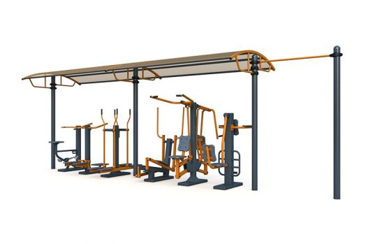 Тренажерная беседка уличная с турником из 6 тренажеров на раме ТРК-1.9