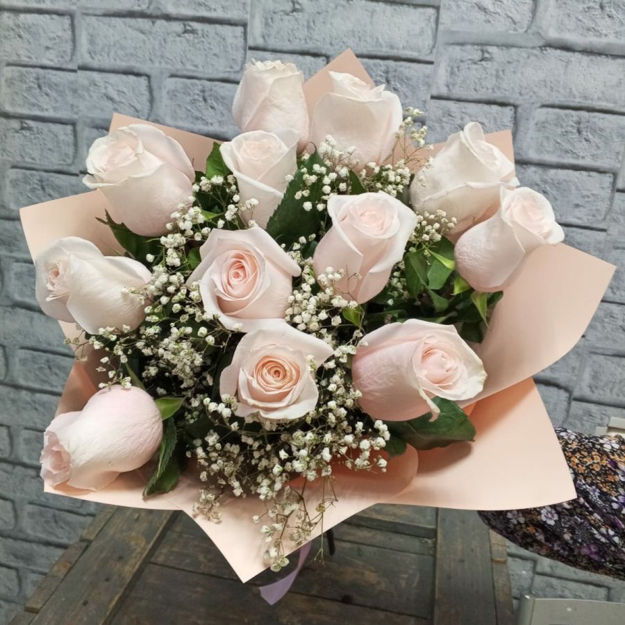 Роза Pomarose с гипсофилой
