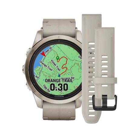 Garmin Fenix 7s Pro Sapphire Solar два ремешка Золотистый корпус с кожаным ремешком