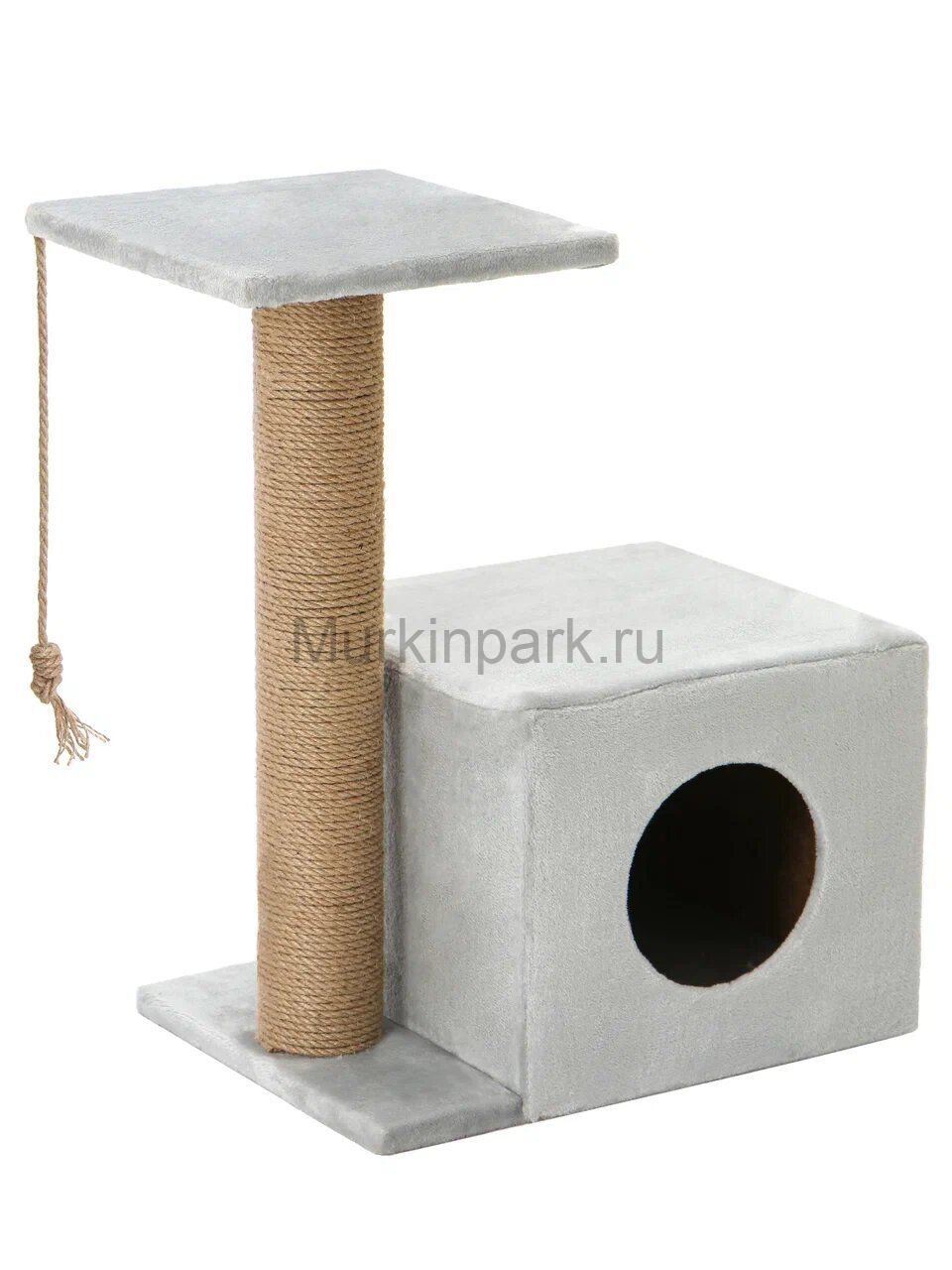Когтеточка КУБ ФРИЛАНСЕР (дом, 2 лежанки, толстый столбик) джут 55х36х64 ?10 Rich Breed КД-49 СВЕТЛО-СЕРЫЙ