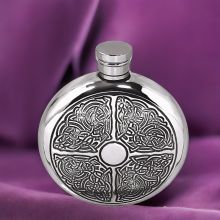 Фляжка круглая из британского пьютера "Кельтские Узоры"- 6oz Round Pewter Hip Flask with Intricate Celtic Design