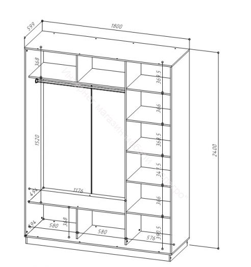 Шкаф-купе 3-х дверный с зеркалом FIX 24.8.11.8 Дуб Сонома