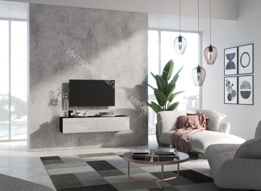 Тумба ТВ 140 SOMERO Чёрный/Белый глянец