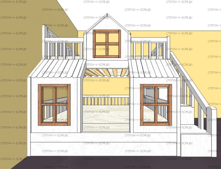 Кровать двухъярусная Домик Теремок, Массив