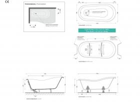 Ванна на декоративных лапах Flaminia Evergreen 170 EG170 схема 2
