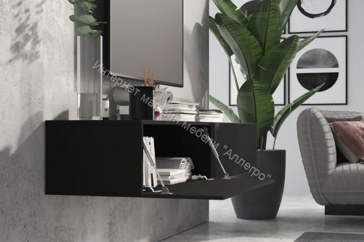 Стенка для гостиной SOMERO Чёрный/Чёрный глянец