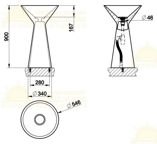 Напольная раковина Gessi Cono 4591 54,6х54,6 схема 2