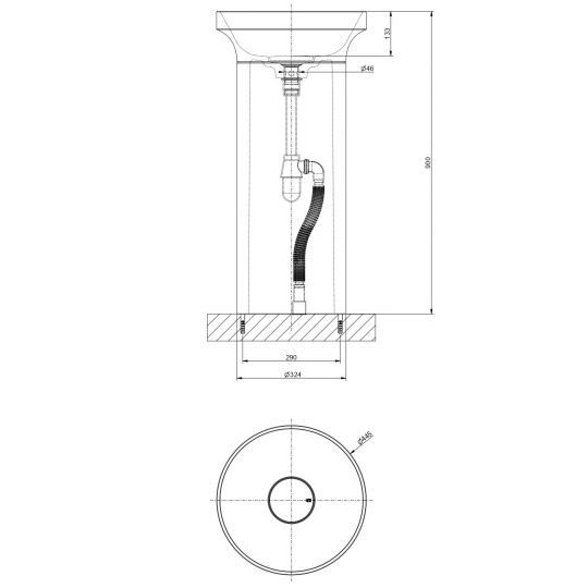 Напольная раковина Gessi Origini Total Look 66603 схема 2