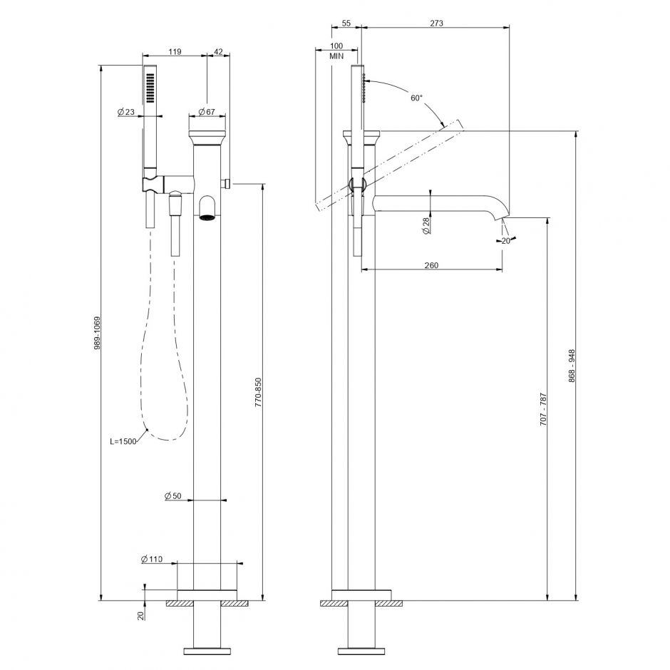 Напольный смеситель для ванны Gessi Origini 66028 ФОТО