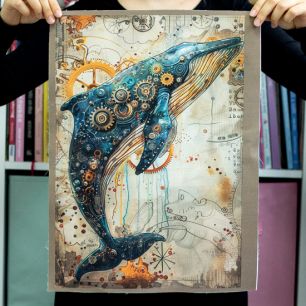 Саржа - Ткань купон "Мудрые киты"- 35*50 см. limit