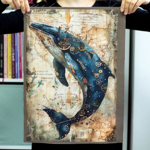 Саржа - Ткань купон "Мудрые киты"- 35*50 см. limit