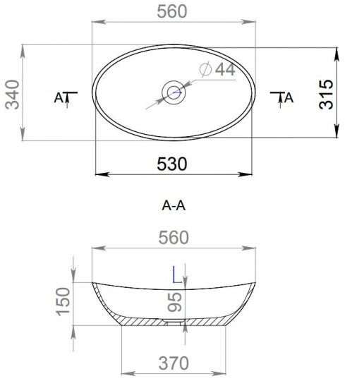 Цветная овальная раковина Salini Noemi 56x34 1101103GN S-Sense схема 2