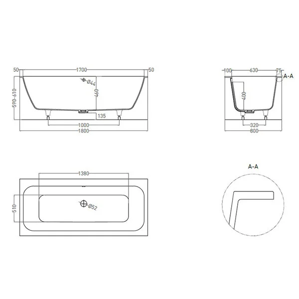 Ванна встраиваемая Salini ORLANDA AXIS 180x80 103212G схема 6