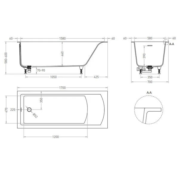 Ванна встраиваемая Salini CASCATA KIT 170x70 104813G схема 6