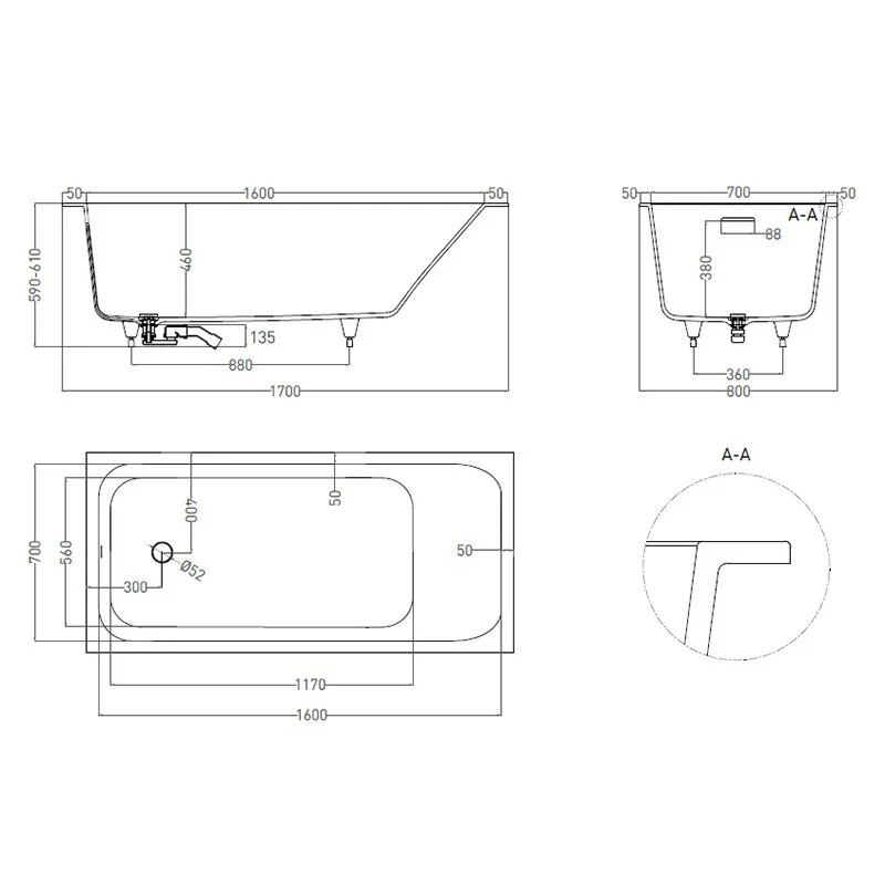 Ванна встраиваемая Salini ORLANDA KIT 170х80 102116G схема 7