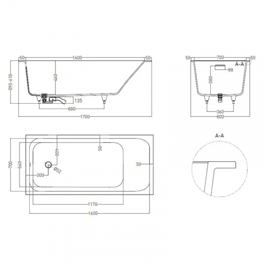 Ванна встраиваемая Salini ORLANDA KIT 170х80 102116G схема 7