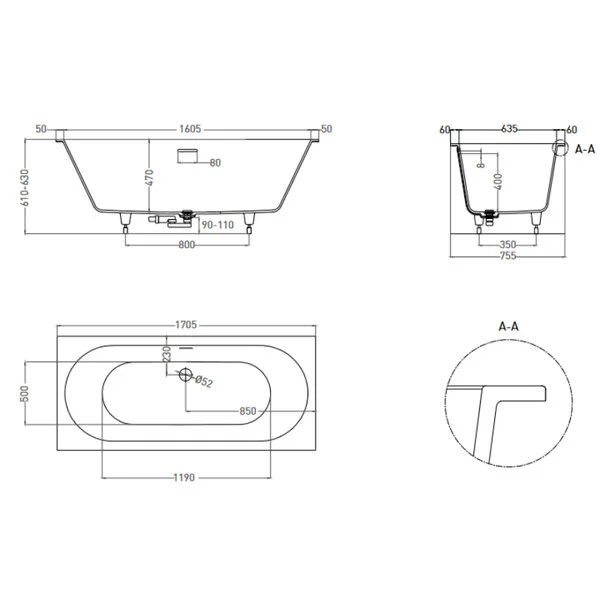 Ванна встраиваемая Salini ORNELLA AXIS KIT 170x75 103513G схема 9