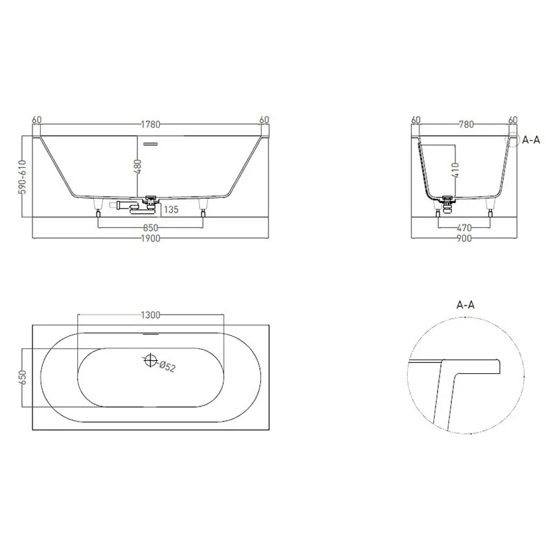 Ванна встраиваемая Salini ORNELLA AXIS KIT 190х90 103512G схема 10