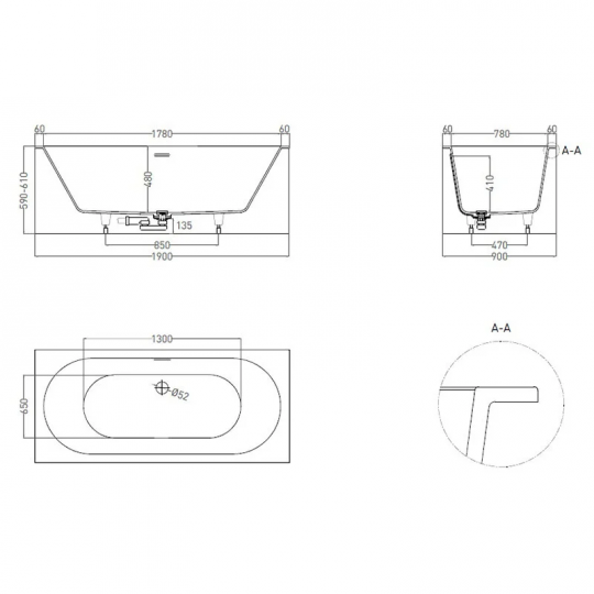 Ванна встраиваемая Salini ORNELLA AXIS KIT 190х90 103512G схема 10